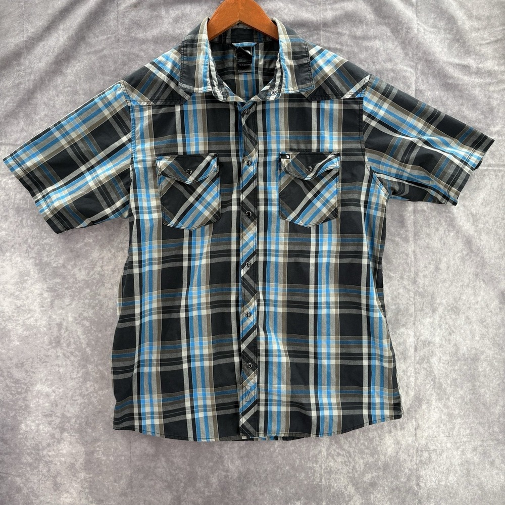 North Face Shirt Mens L Blue Plaid Western Pearl Snap Outdoors Hiking